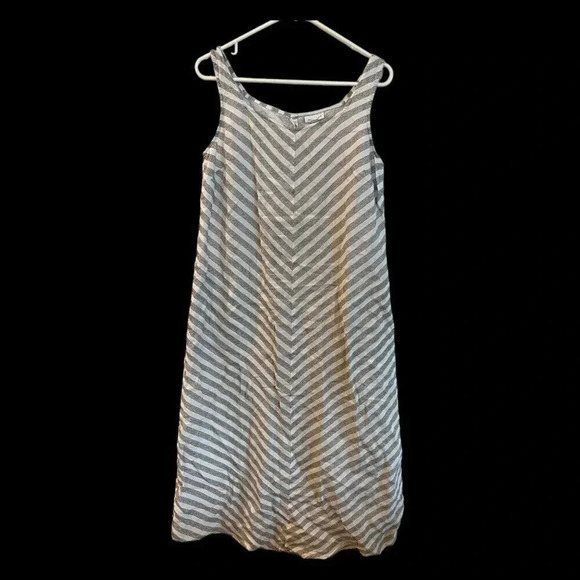 J. JILL Size Small Tall 100% Linen Shift Tank Dress Gray White Striped Read Desc - Picture 1 of 11